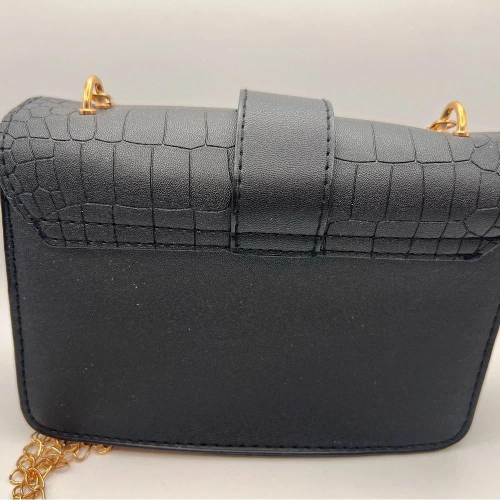 Black Croc-Embossed Chain Bag
